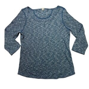 J.Crew Blue Marled Knit Top 100% Cotton Long Sleeve Shirt Women's L